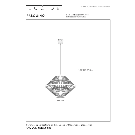 PASQUINO Lampa wisząca - Ø 60 cm – 1xE27- 21449/60/30 LUCIDE